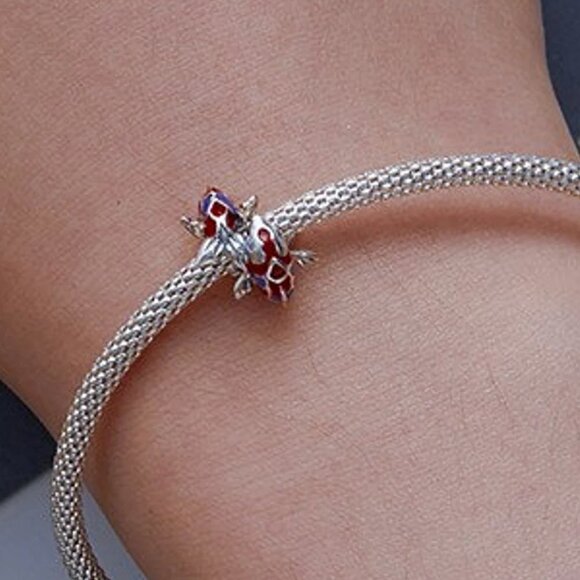 Sterling Silver Blue Red Enamel Lucky Carp Septal Fish Bead Charm - Picture 2 of 4